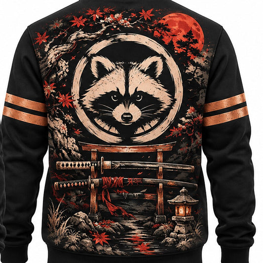 Red Sun Raccoon Samurai Half-Zip Sweatshirt