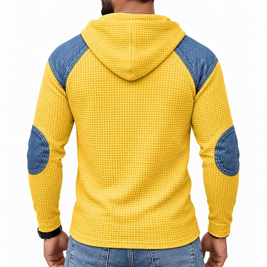Raglan Waffle Button-Neck Hoodie