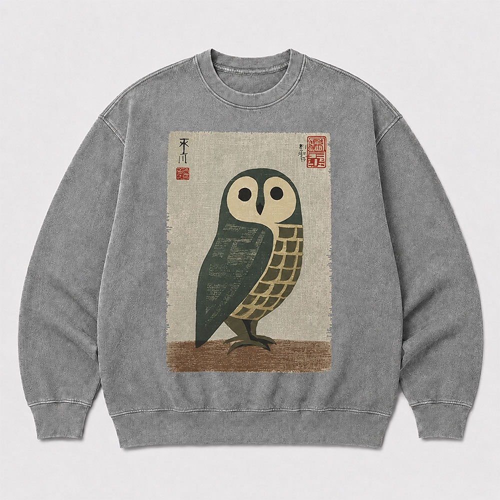 Men's Bird Graphic Washed Crew Neck Sweatshirt