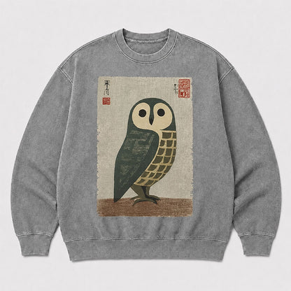 Men's Bird Graphic Washed Crew Neck Sweatshirt
