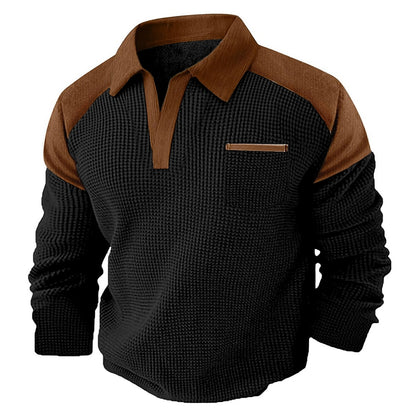 Contrast Collar Waffle Long Sleeve Polo