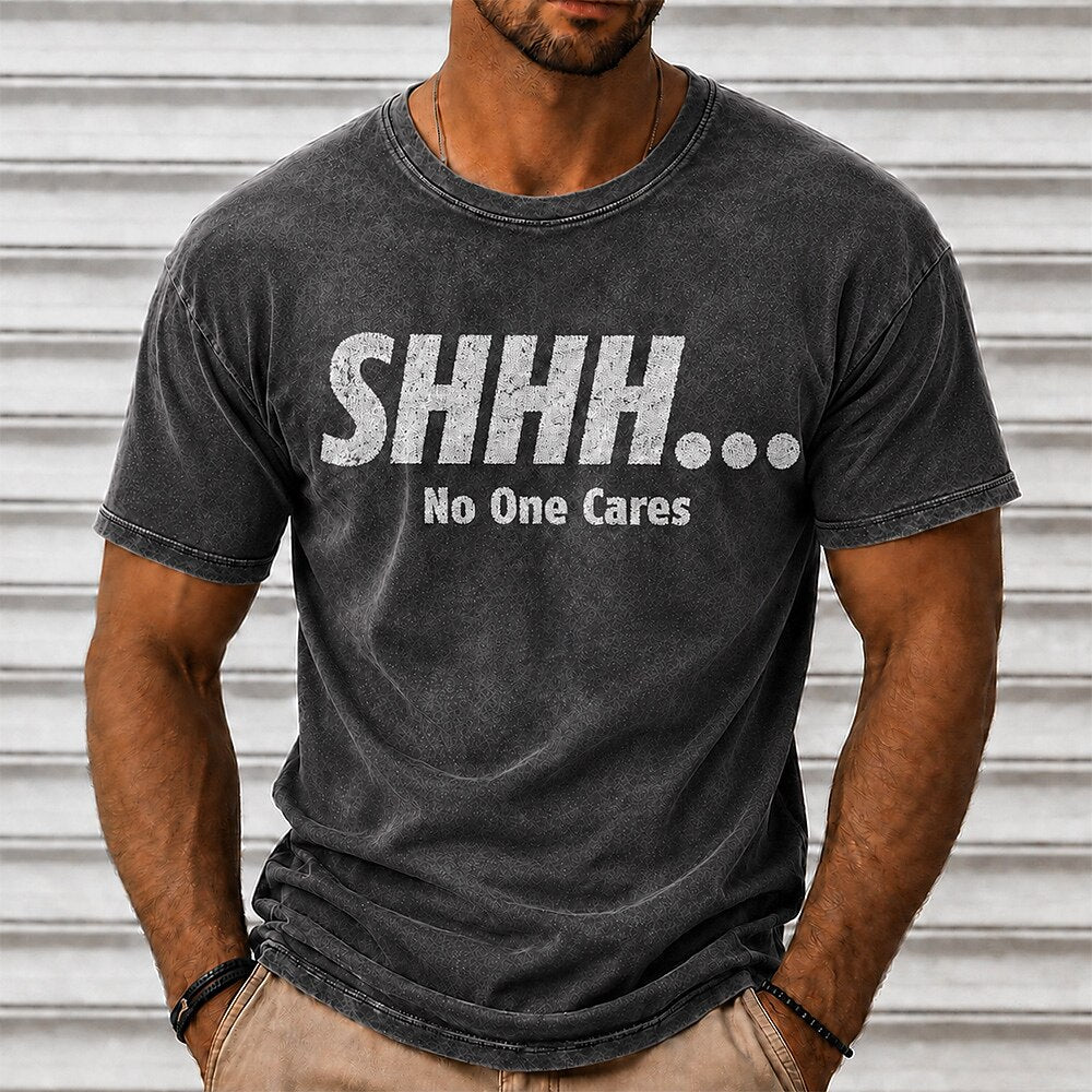 Men's No One Cares Quote Short Sleeve Acid-Wash T-Shirt