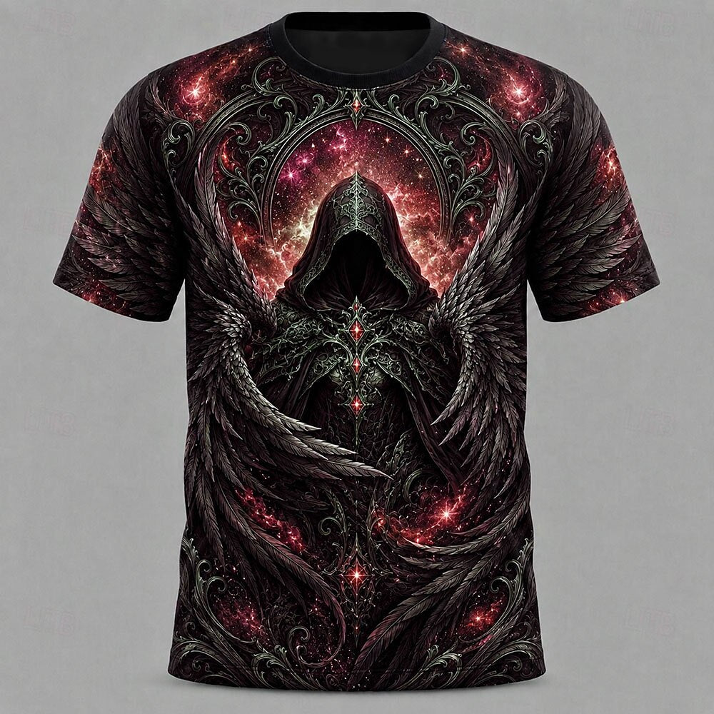 Men's Purple Grim Reaper Print Short Sleeve Gothic T-Shirt